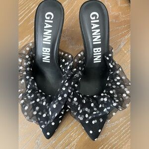 Gianni Bini Black and White Polka Dot Ruffle Heels